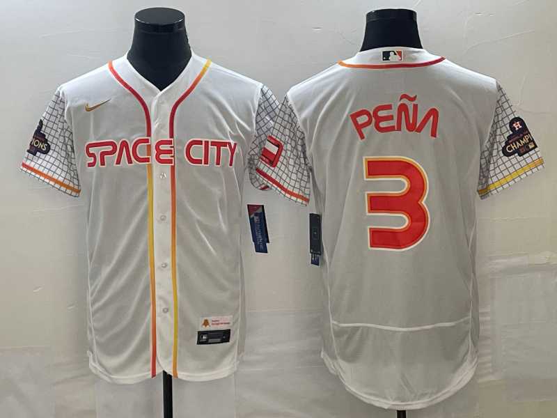 Men%27s Houston Astros #3 Jeremy Pena Number White 2023 City Connect Flex Base Stitched MLB Jersey->houston astros->MLB Jersey